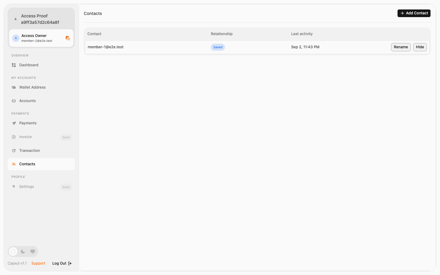 Personal Contacts desktop screen